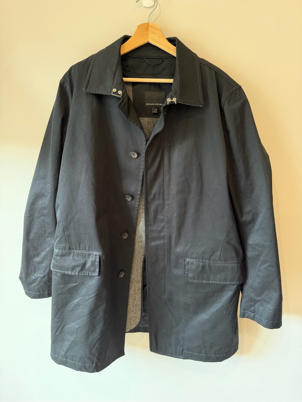 Banana Republic Men’s Large Black Car Coat Removable Wool-Blend Vest Liner